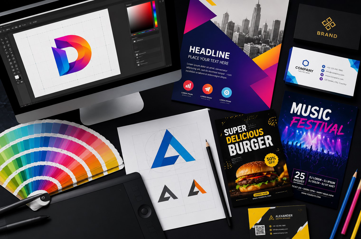 Creación de logos, identidad corporativa y material gráfico publicitario para negocios locales
